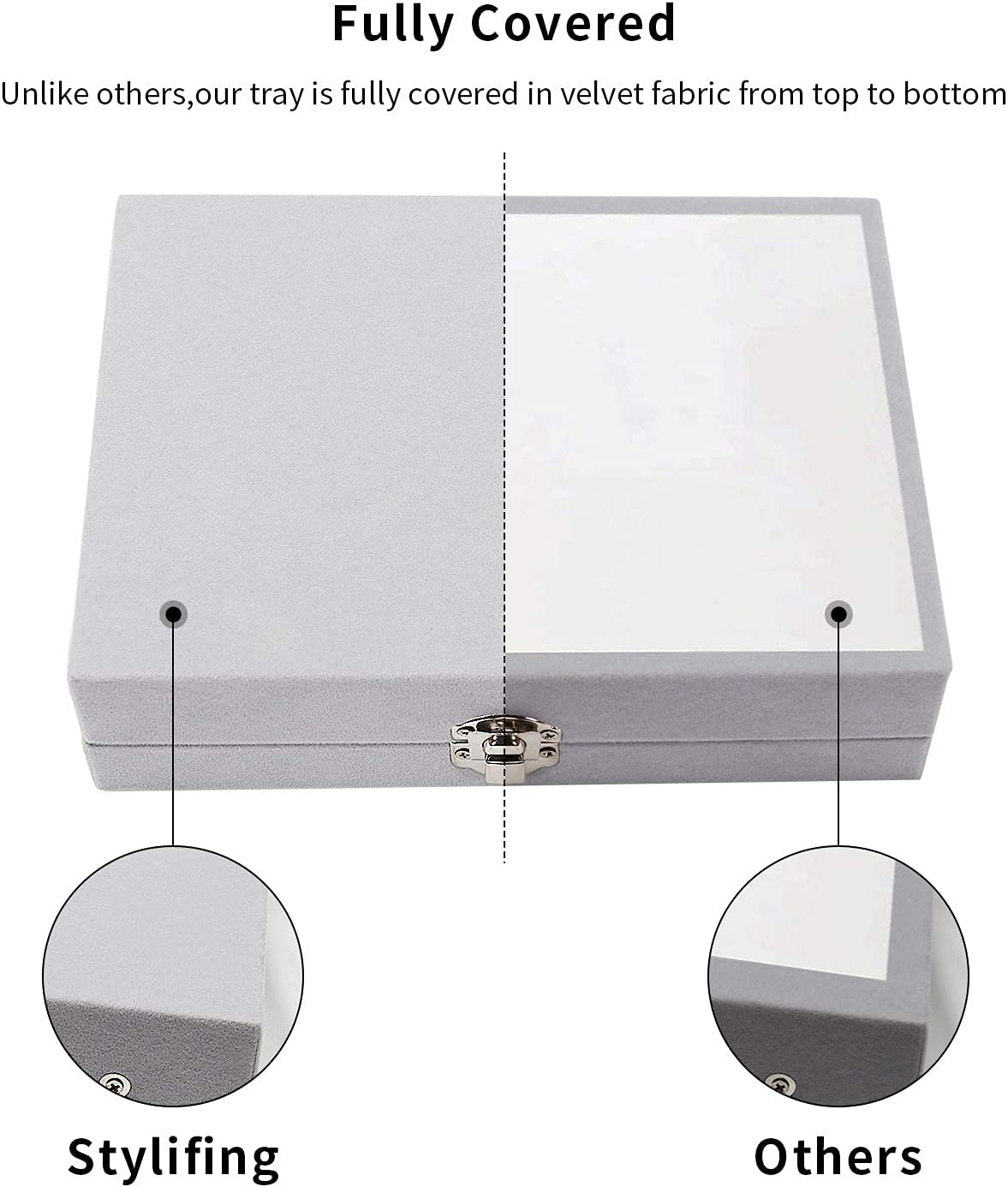 12/24-Slot Jewelry Organizer Tray with Clear Lid - Velvet Lined Ring Earring Necklace Storage Box - Travel Jewelry Case for Dresser, Countertop