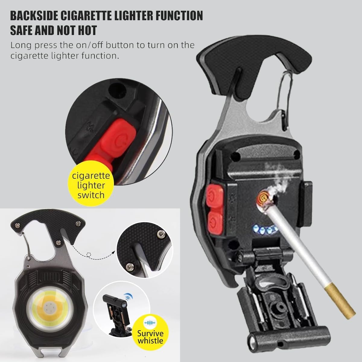 USB Rechargeable COB Keychain Work Light - Portable Flashlight with Folding Bracket, Bottle Opener & Magnet Base | Emergency, Camping