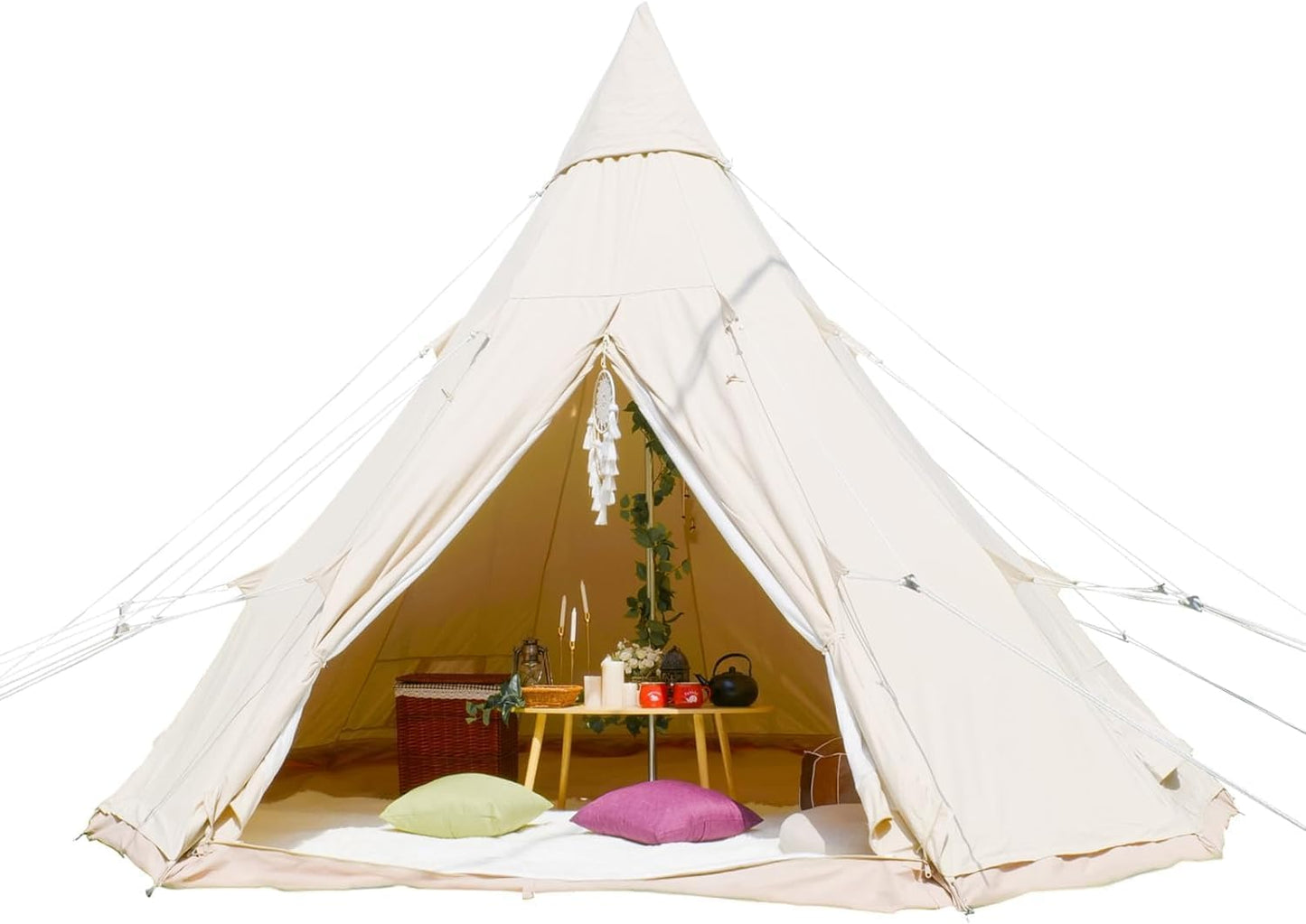 Cotton Canvas Tent,Tipi 6 or 10 Person Camping Tent,Glamping Yurt Tent Waterproof and Breathable Cotton
