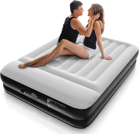Queen Air Mattress with Built in Removable Pump, 16" High Blow Up Mattress Air Bed with Carrying Bag, Inflatable Mattress Fast & Easy Inflate/Deflate