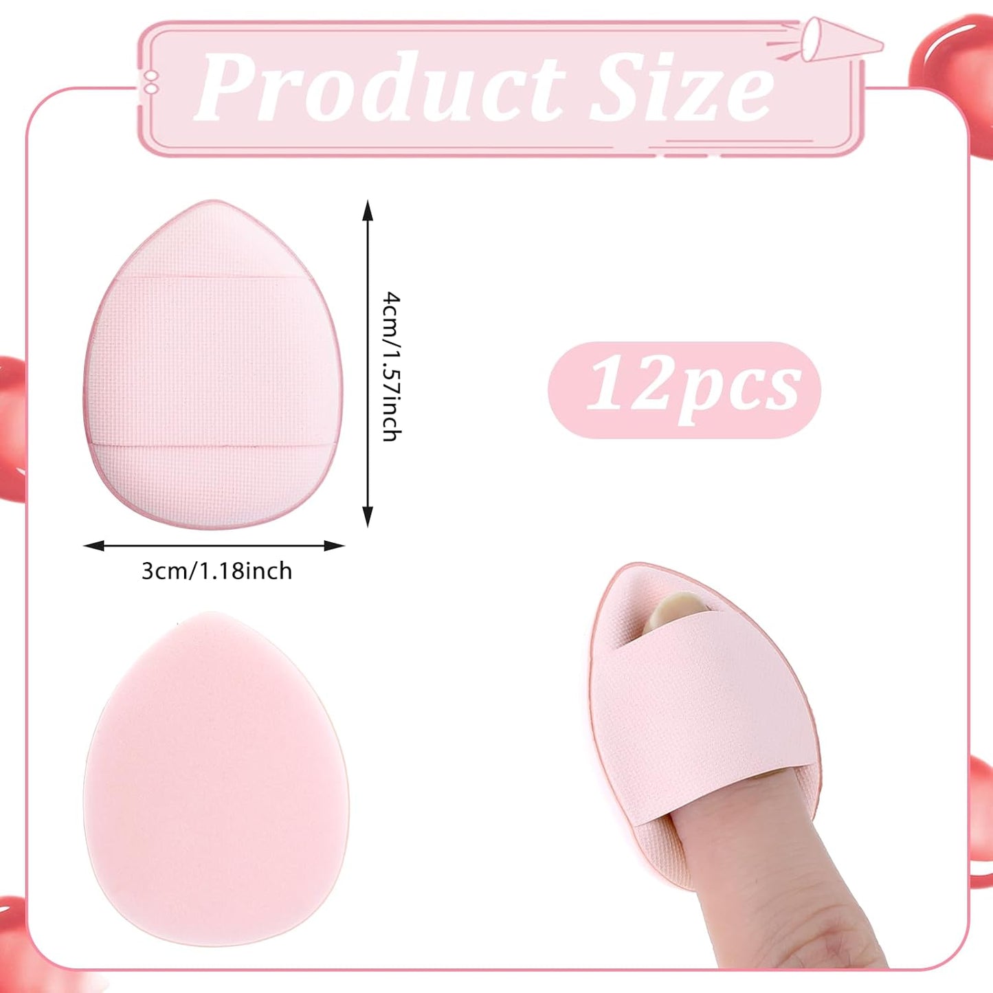 6Pcs Mini Finger Powder Puff, Mini Makeup Puff, Drop-Shaped Makeup Sponges, Soft Makeup Puff Setting Sponge Foundation Cosmetic Finger Puff for Women, Girls Makeup Setting Wet and Dry(Pink)