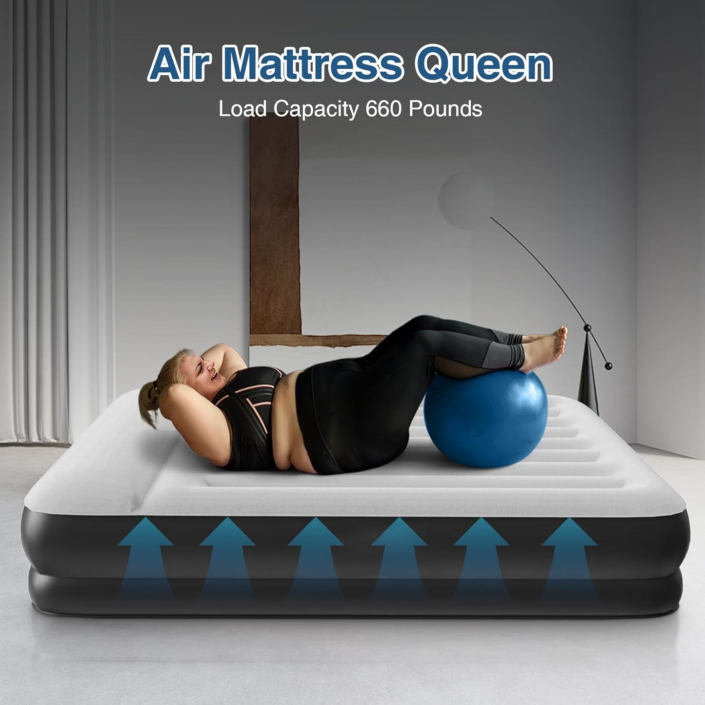 Queen Air Mattress with Built in Removable Pump, 16" High Blow Up Mattress Air Bed with Carrying Bag, Inflatable Mattress Fast & Easy Inflate/Deflate