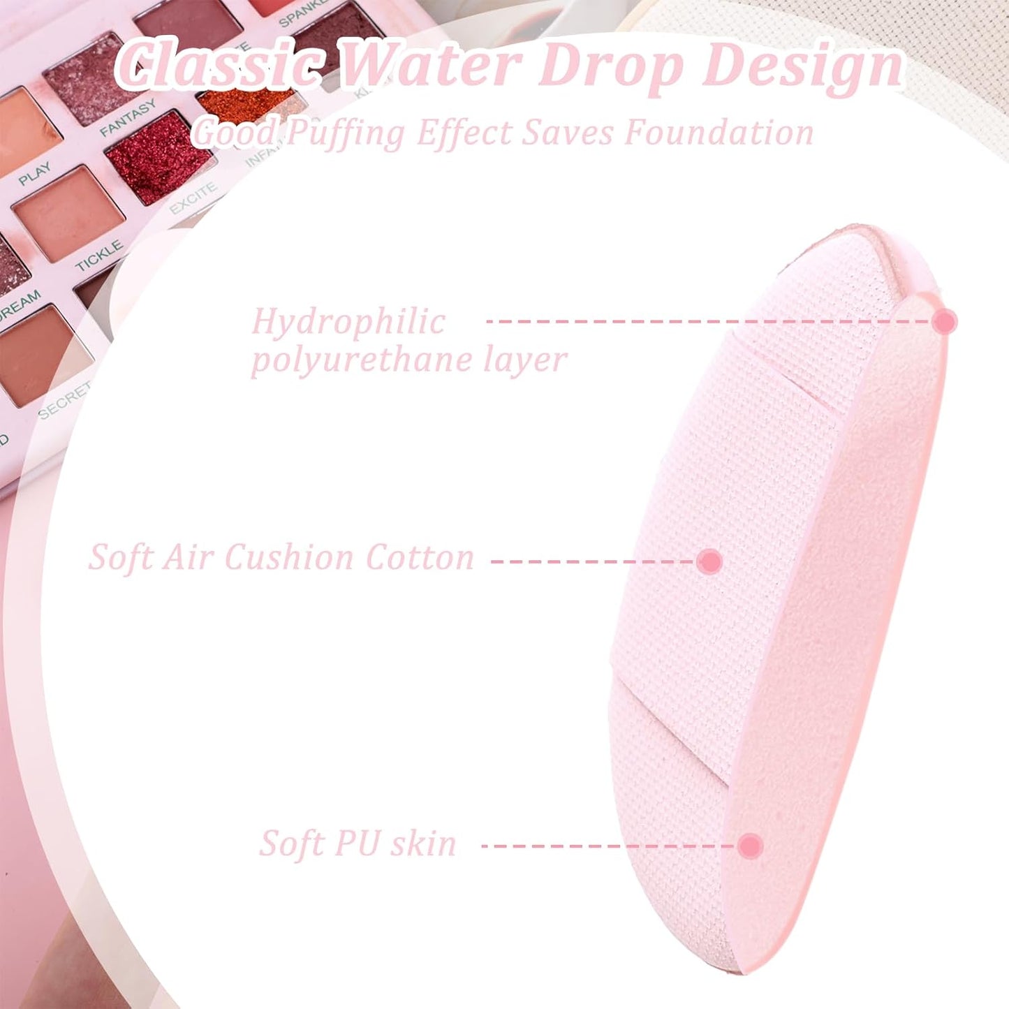 6Pcs Mini Finger Powder Puff, Mini Makeup Puff, Drop-Shaped Makeup Sponges, Soft Makeup Puff Setting Sponge Foundation Cosmetic Finger Puff for Women, Girls Makeup Setting Wet and Dry(Pink)