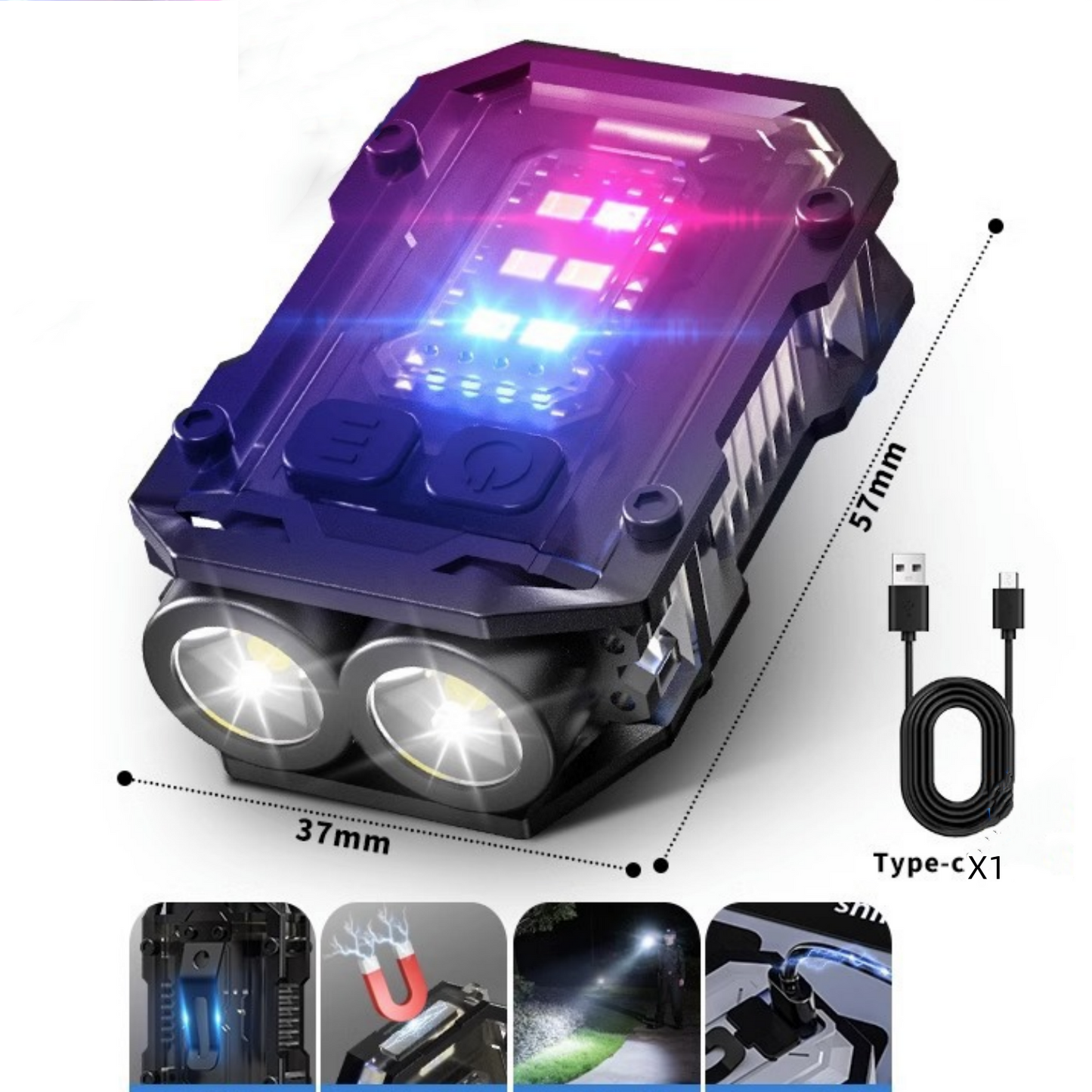 Mini Keychain Flashlight with Clip, LED Magnetic EDC Key Chain Light for Mechanics with COB Sidelight, USB C Rechargeable Small Multi-Use Waterproof Light for Work Car Repair Emergency