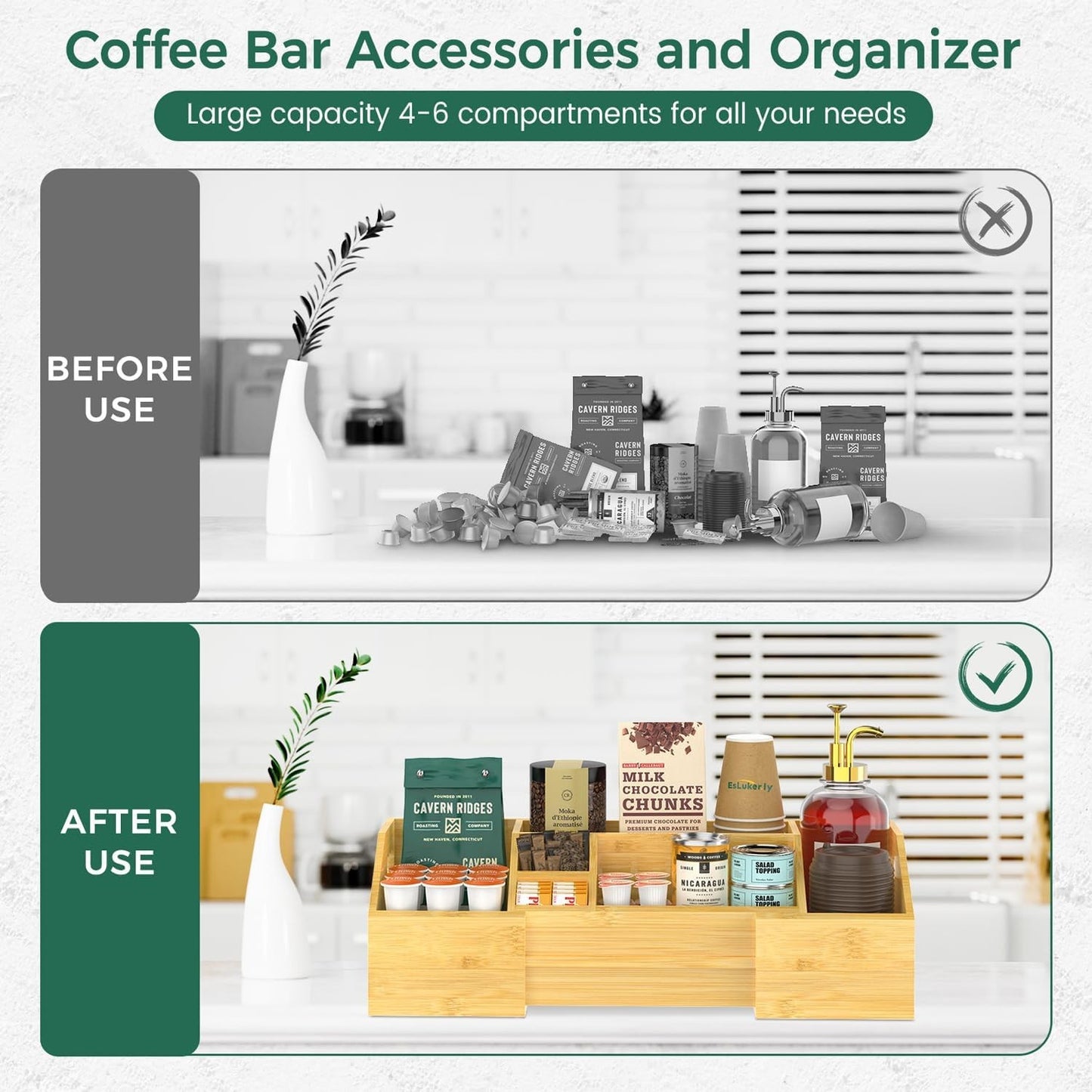 Coffee K Cup Pods Holder with Handle,Bamboo Coffee Tea Bar Accessories Storage Basket,Coffee Station Organizer for Countertop