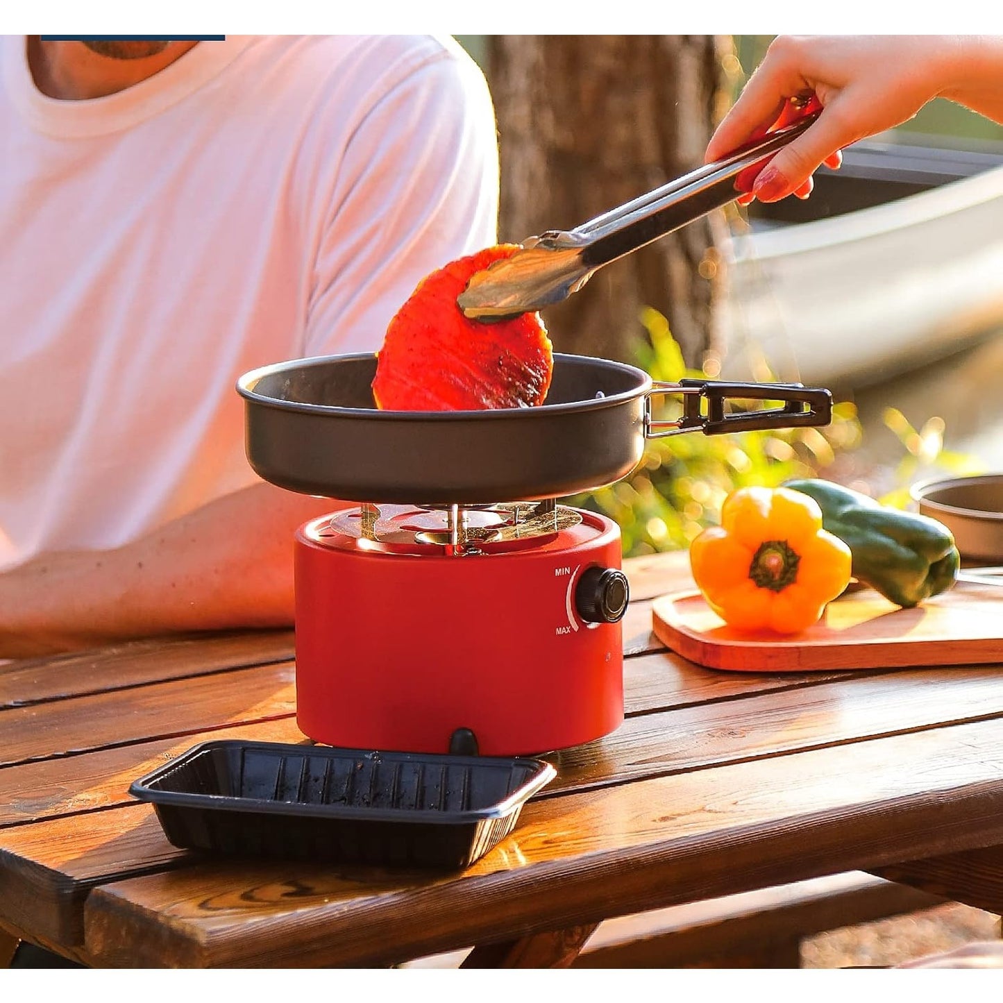 2 in 1 Camping Outdoor Propane Heater & Stove, Gas Stove Camp Garage Tent Hunting Blind Heater for Ice Fishing Backpacking Hiking Hunting Survival Emergency (Red)