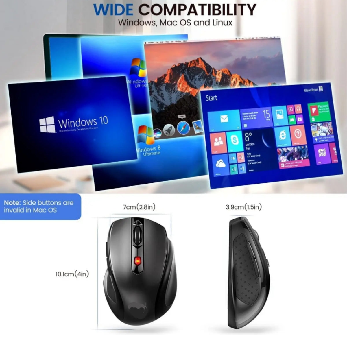 2.4G Wireless Mouse 5-Level 2400 DPI Ergonomic Office Wireless Computer Mouse for Laptop