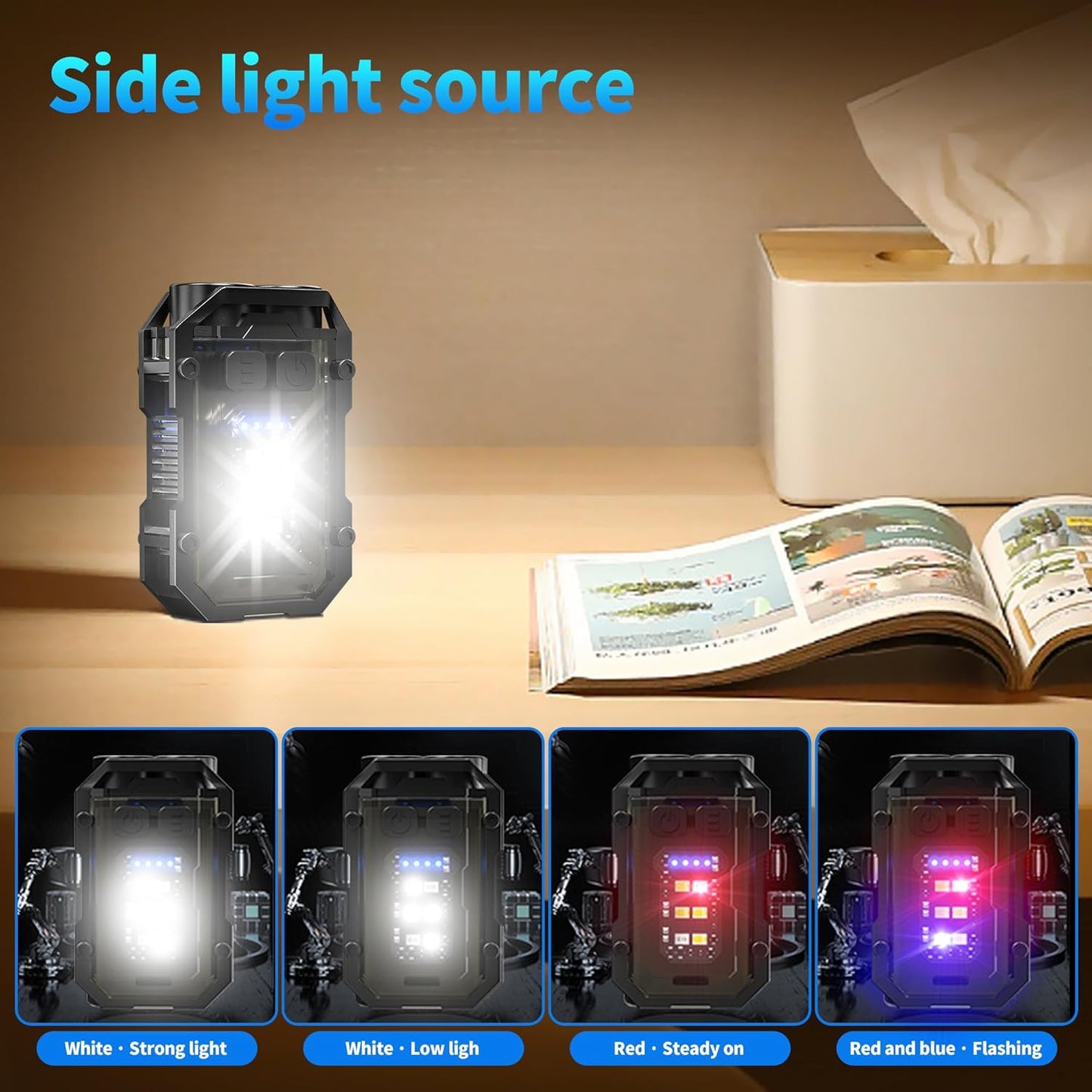 Mini Keychain Flashlight with Clip, LED Magnetic EDC Key Chain Light for Mechanics with COB Sidelight, USB C Rechargeable Small Multi-Use Waterproof Light for Work Car Repair Emergency