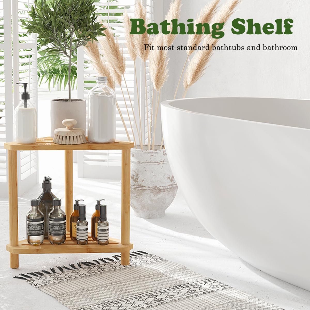 Bamboo Corner Shower Stool for Inside Shower Waterproof,Shower Bench for Shaving Legs,Shower Foot Rest with Storage Shelf,Shower Foot Stool for Small Spaces,Bath Seat