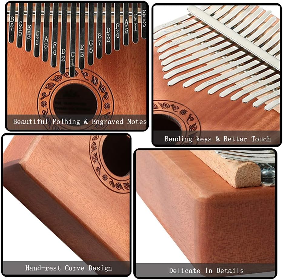 17 Keys Portable Mbira Finger Piano Music Instrument Gifts for Kids and Adults Beginners Thumb Pianos with Tuning Hammer, Finger Covers