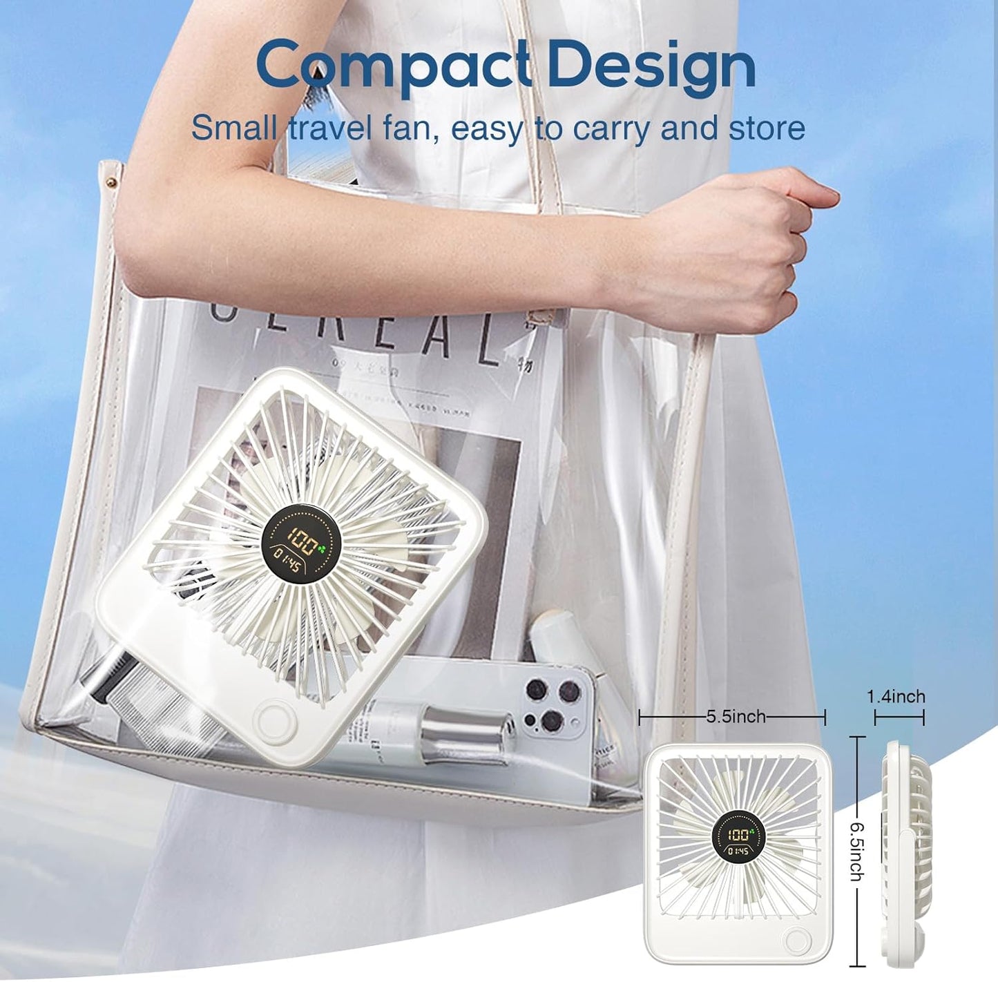 USB Desk Fan: Portable Travel Fan for Cruise Ship Ultra-Quiet Personal Small Fan with 100 Wind Speeds Rechargeable Battery Powered Fans for Office Work Sleeping Makeup
