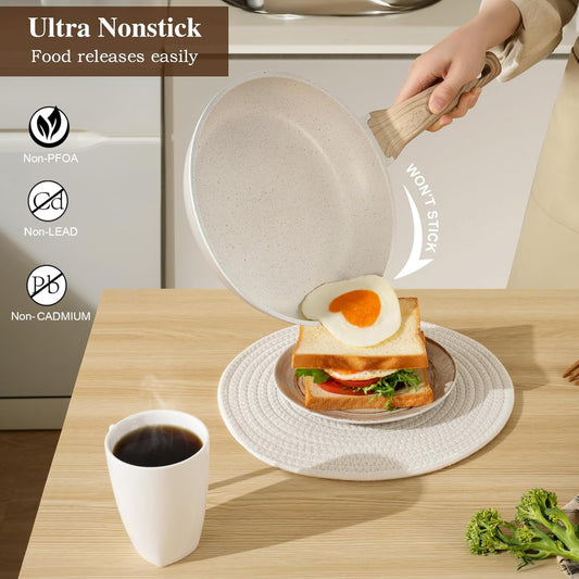 Pots and Pans Set Non Stick, 14PCS Nonstick Cookware Set, White Induction Kitchen Cookware Set Suitable Soup Pot Frying Pan