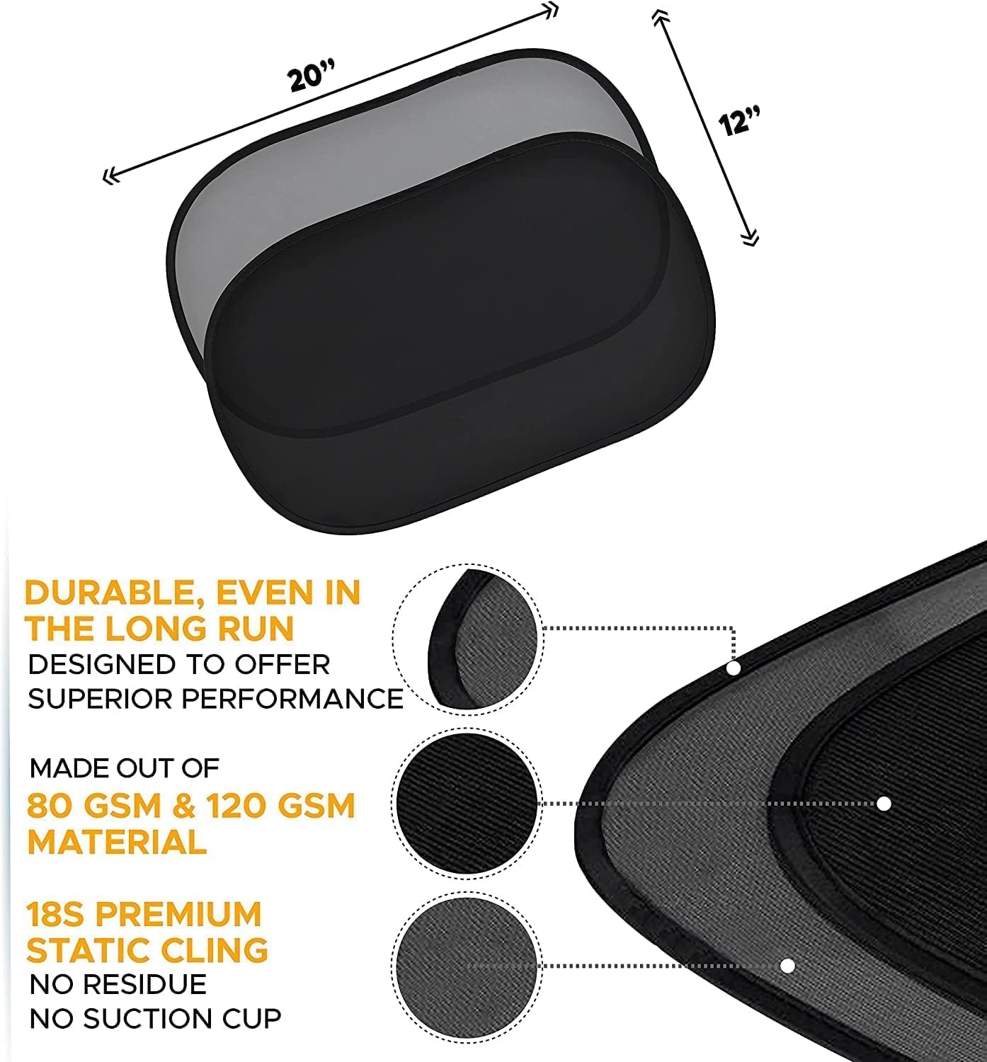 Car Window Shades Sunshade Side Windows for Kids Automotive Sun Protection from UV  Medium - 20"x12"