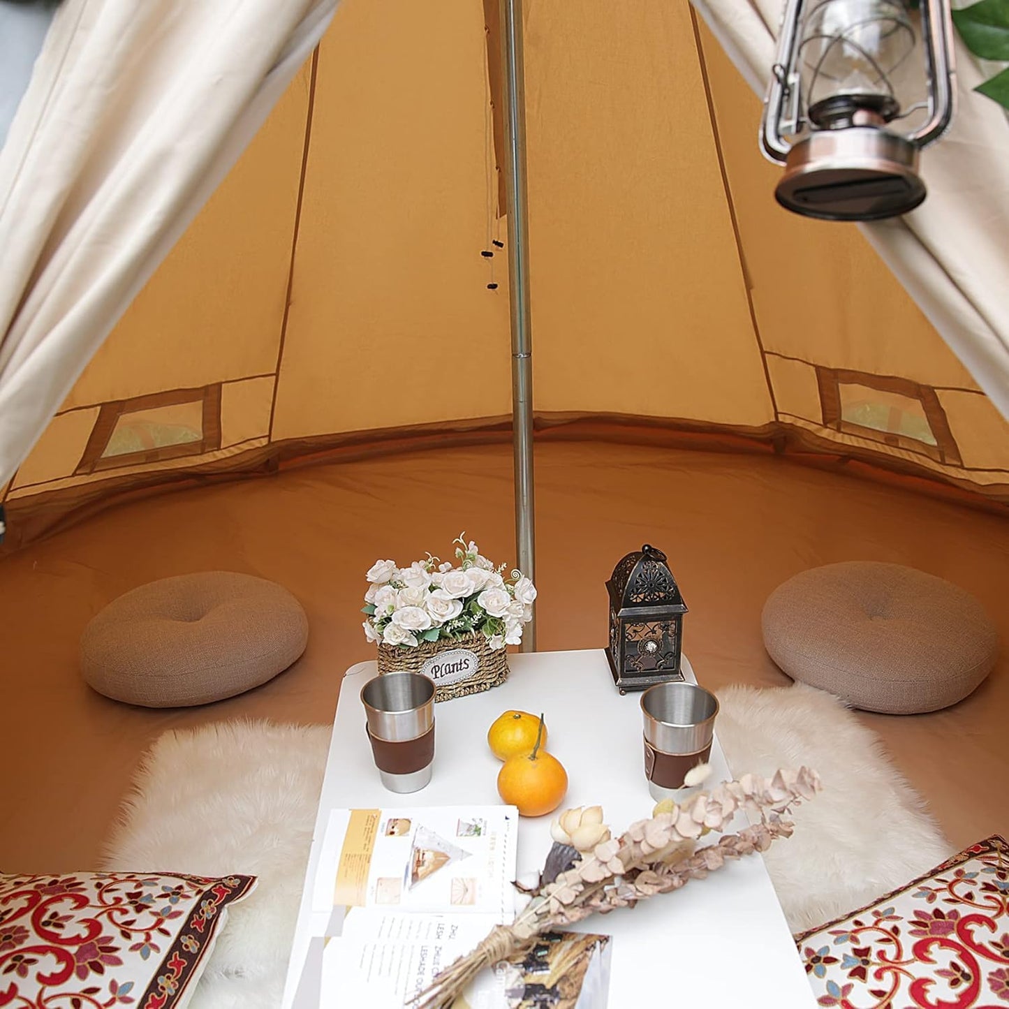 Cotton Canvas Tent,Tipi 6 or 10 Person Camping Tent,Glamping Yurt Tent Waterproof and Breathable Cotton