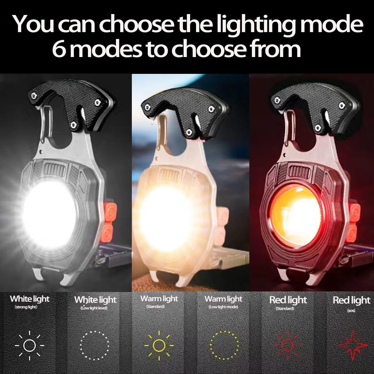 USB Rechargeable COB Keychain Work Light - Portable Flashlight with Folding Bracket, Bottle Opener & Magnet Base | Emergency, Camping