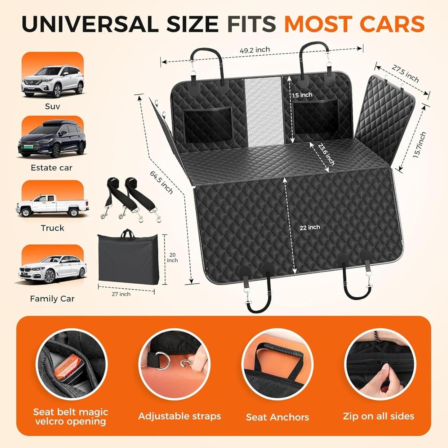 Hard Bottom Dog Back Seat Extender Pet Car Mat Cover for Dog Waterproof Back Seat Pet Cover Car Dog Hammock
