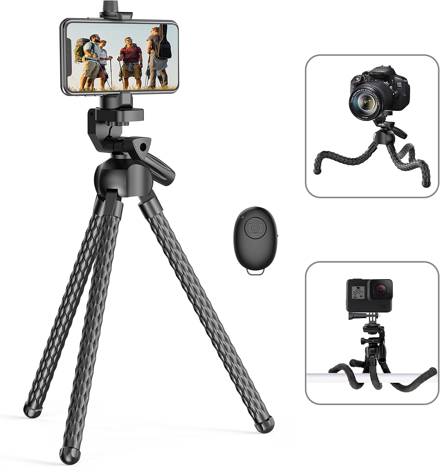 Flexible Phone Tripod Stand with Wireless Remote Portable Adjustable Camera Tripod for SmartPhone/Sports Camera