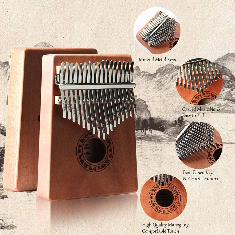 17 Keys Portable Mbira Finger Piano Music Instrument Gifts for Kids and Adults Beginners Thumb Pianos with Tuning Hammer, Finger Covers