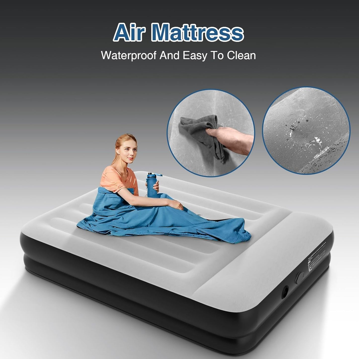Queen Air Mattress with Built in Removable Pump, 16" High Blow Up Mattress Air Bed with Carrying Bag, Inflatable Mattress Fast & Easy Inflate/Deflate