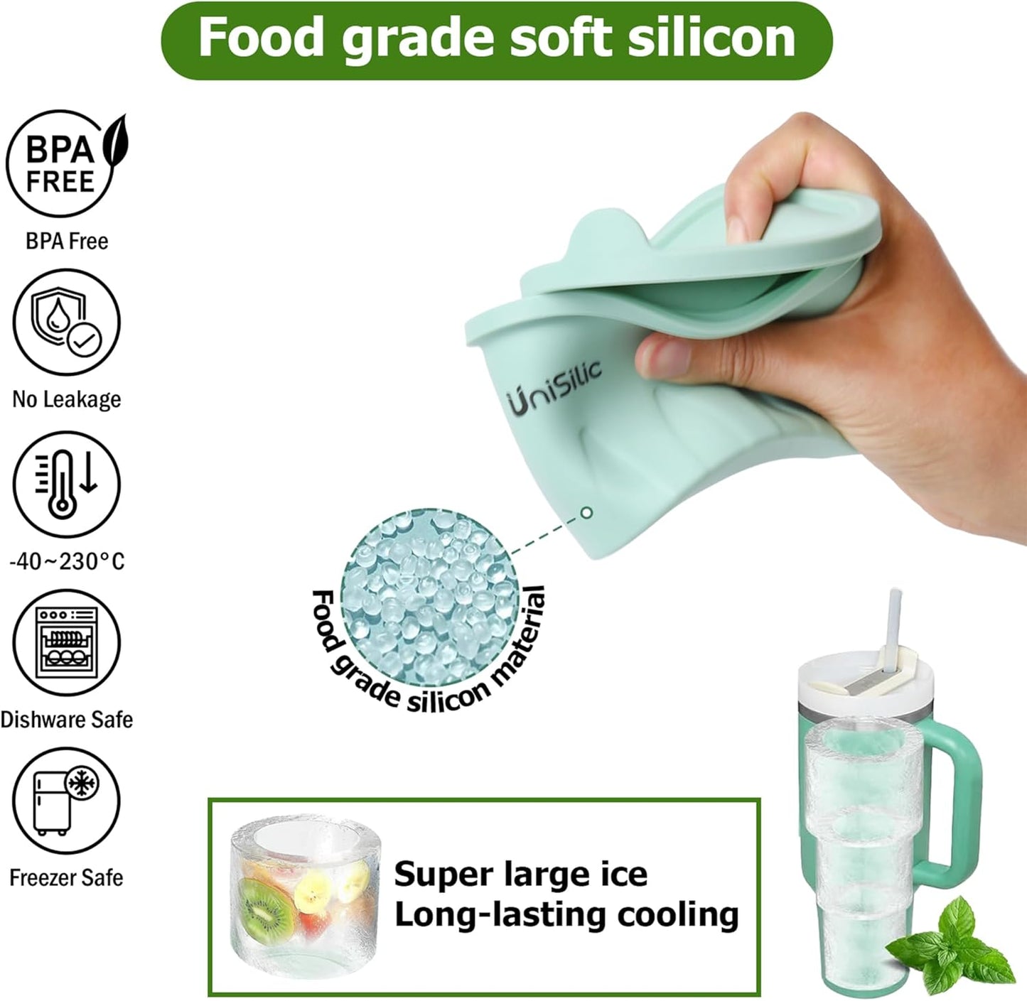 3-Pack Silicone Ice Cube Mold Tray Hollow Cylinder Tumbler Mold for 20, 30, 40 oz Water Bottles with Lid, Reusable & Leakproof