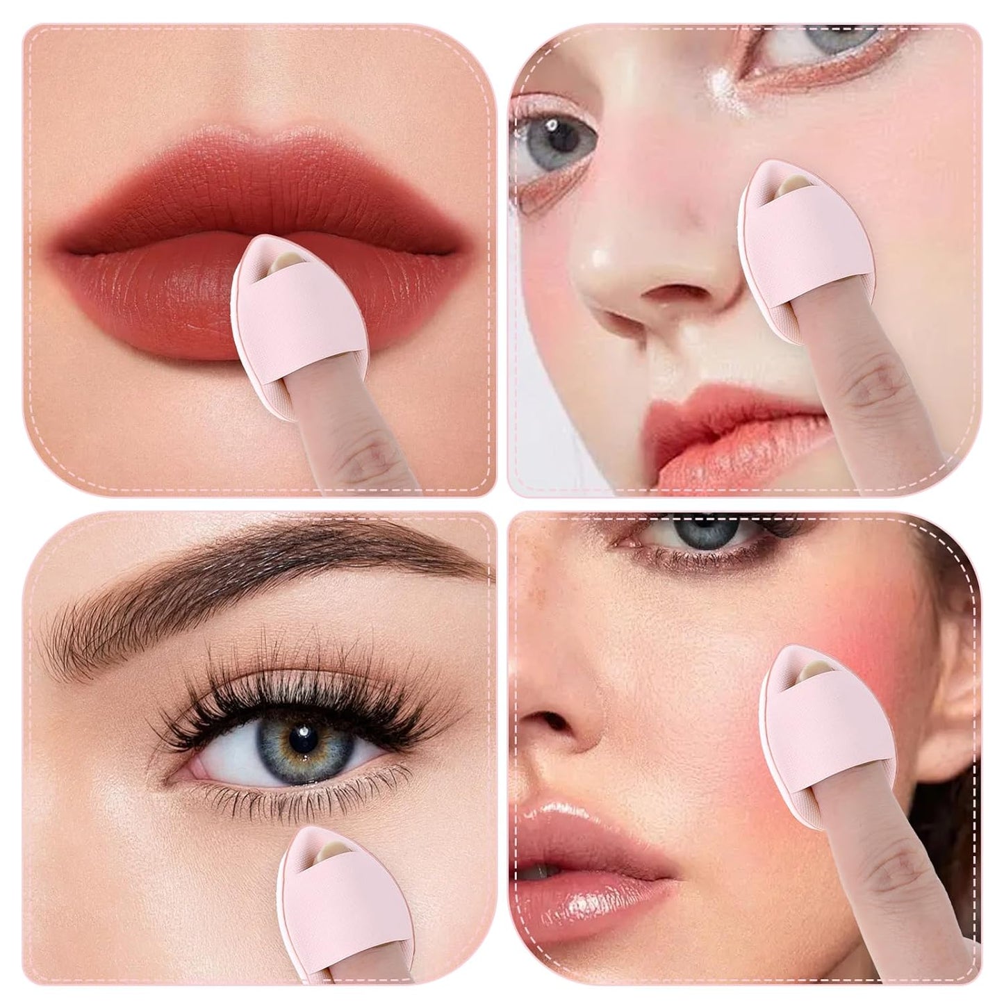 6Pcs Mini Finger Powder Puff, Mini Makeup Puff, Drop-Shaped Makeup Sponges, Soft Makeup Puff Setting Sponge Foundation Cosmetic Finger Puff for Women, Girls Makeup Setting Wet and Dry(Pink)