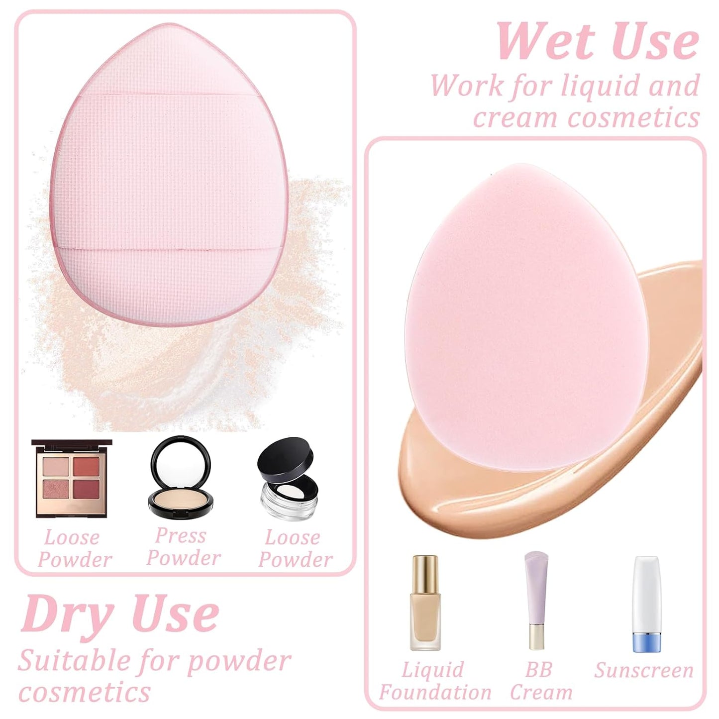 6Pcs Mini Finger Powder Puff, Mini Makeup Puff, Drop-Shaped Makeup Sponges, Soft Makeup Puff Setting Sponge Foundation Cosmetic Finger Puff for Women, Girls Makeup Setting Wet and Dry(Pink)