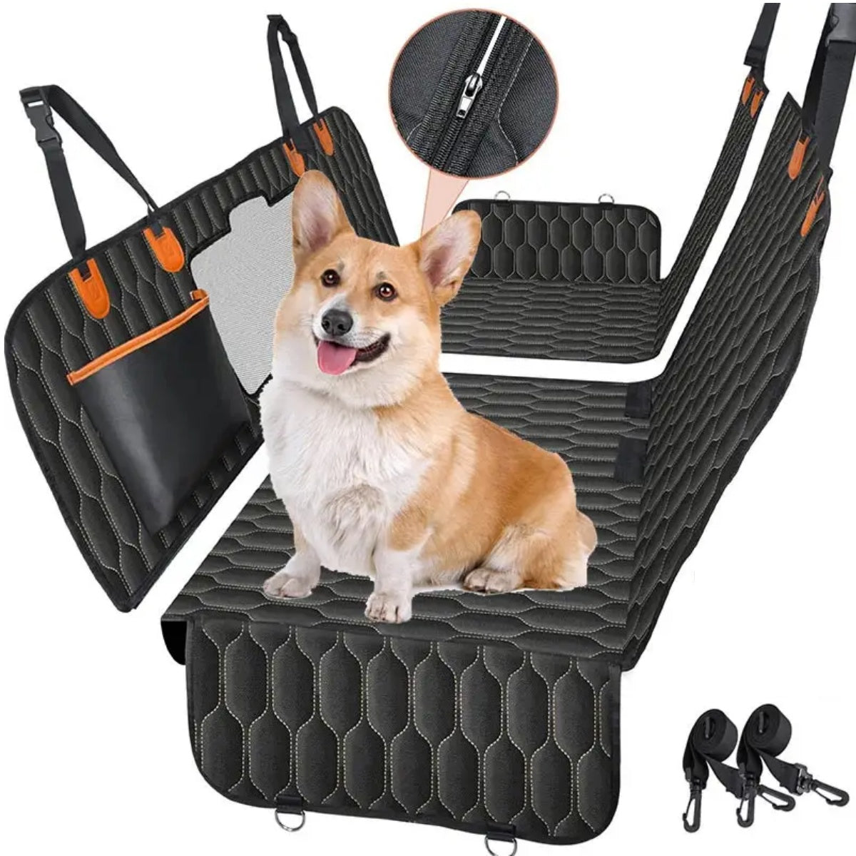 Waterproof Dog Car Seat Cover, Scratchproof, Nonslip Back Seat Hammock with Mesh Window & Storage Pocket Fits Cars, SUVs, Trucks