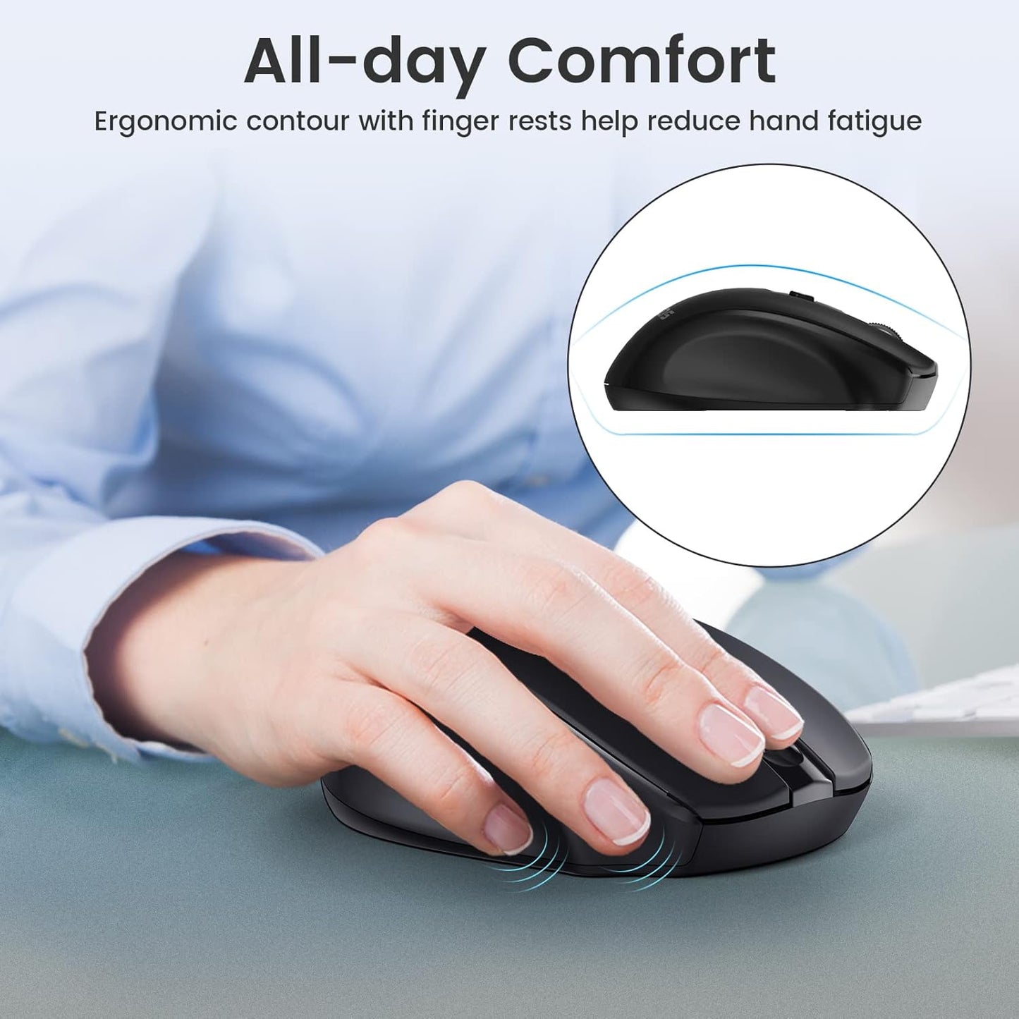2.4G Wireless Mouse 5-Level 2400 DPI Ergonomic Office Wireless Computer Mouse for Laptop