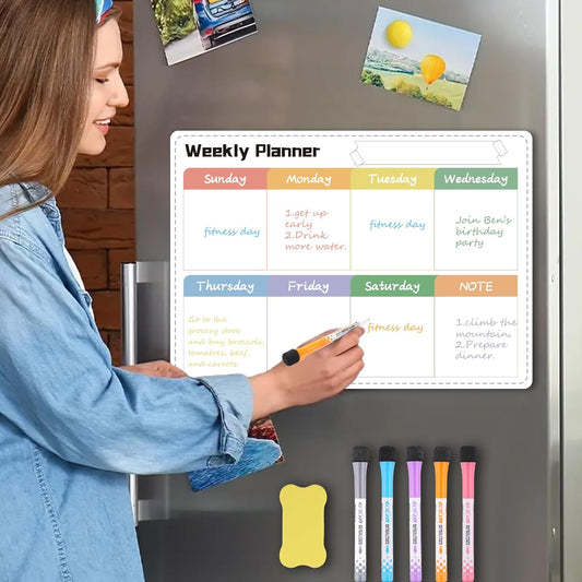 Magnetic Calendar for Refrigerator Whiteboard, Planning Boards,Kitchen Meal Planner White Board for Fridge Menu and Grocery List, with Color Erasable