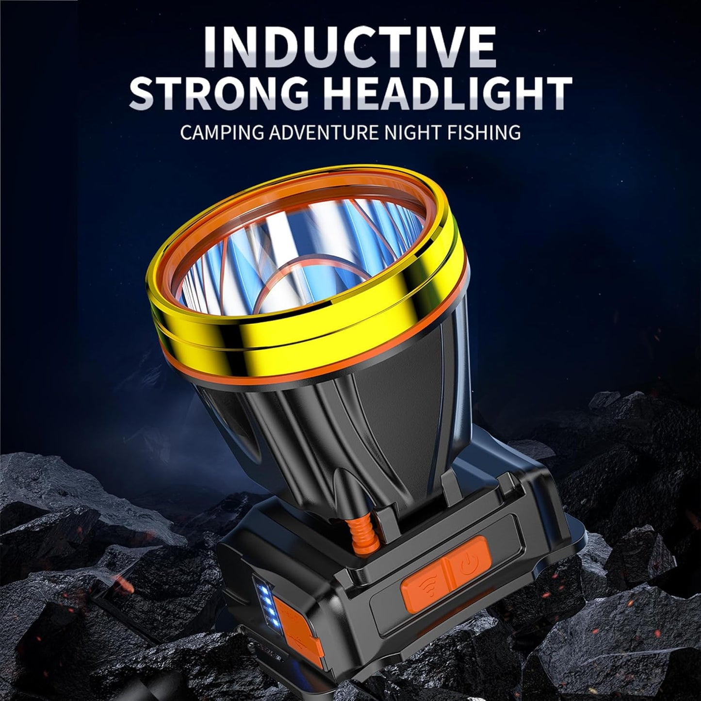Rechargeable High-Power LED Headlamp Super Bright Waterproof Headlight with Motion Sensor, Spotlight for Hunting, Fishing, Camping & Hiking