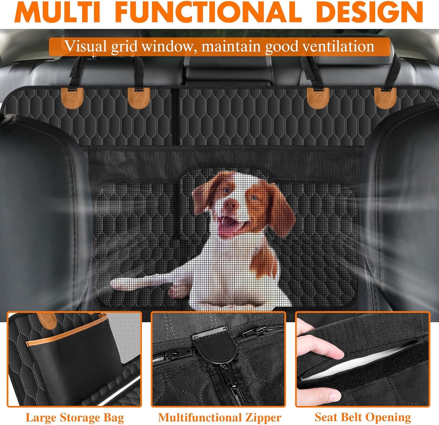 Waterproof Dog Car Seat Cover, Scratchproof, Nonslip Back Seat Hammock with Mesh Window & Storage Pocket Fits Cars, SUVs, Trucks