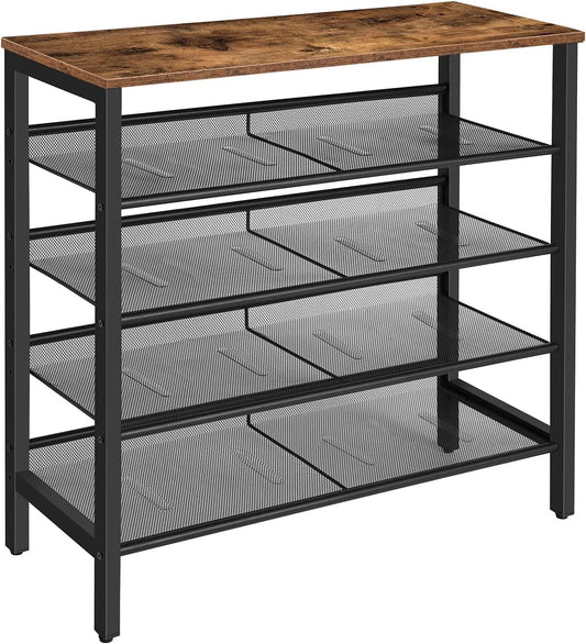 5-Tier Shoe Storage Unit Flat & Slant Adjustable Shoe Organizer Shelf for 16 Pairs, Durable and Stable, for Entryway, Hallway, Closet, Dorm Room, Industrial