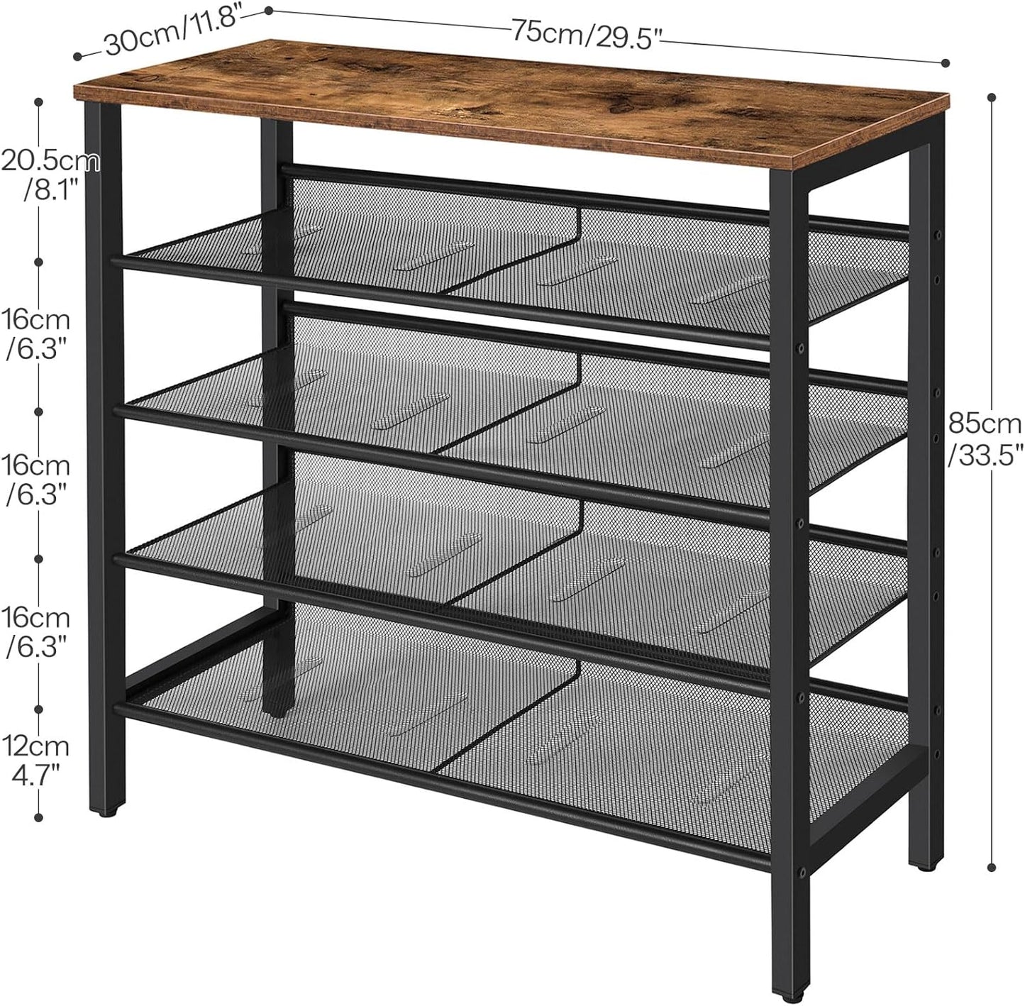 5-Tier Shoe Storage Unit Flat & Slant Adjustable Shoe Organizer Shelf for 16 Pairs, Durable and Stable, for Entryway, Hallway, Closet, Dorm Room, Industrial