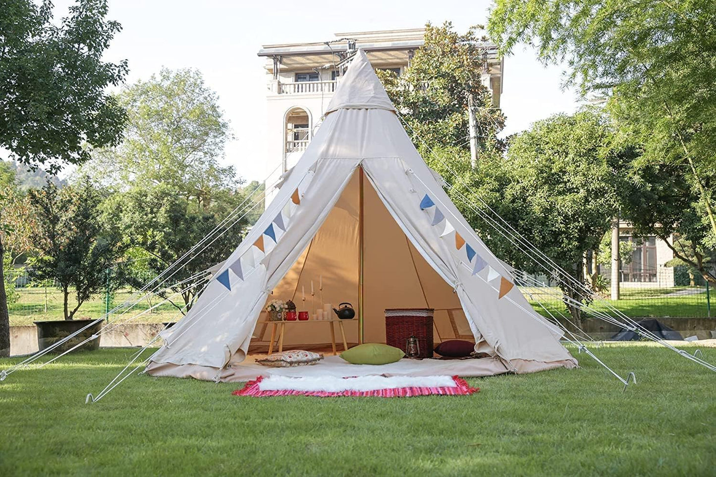 Cotton Canvas Tent,Tipi 6 or 10 Person Camping Tent,Glamping Yurt Tent Waterproof and Breathable Cotton