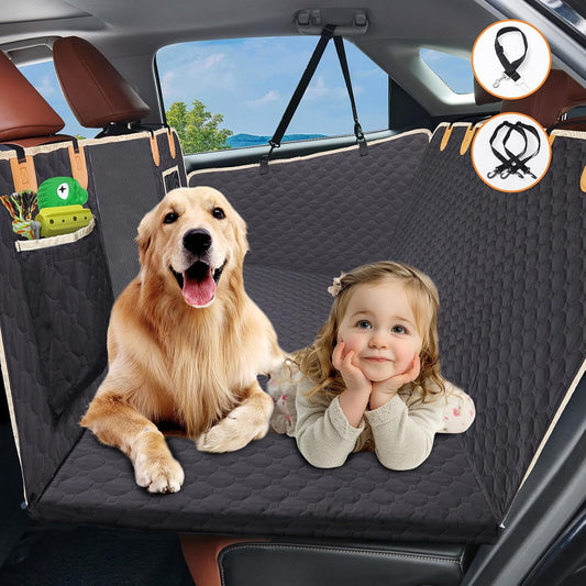 Hard Bottom Car Seat Cover for Dogs: Back Seat Extender for Dogs, Dog Seat Cover for Back Seat with Mesh Window and Storage Pocket