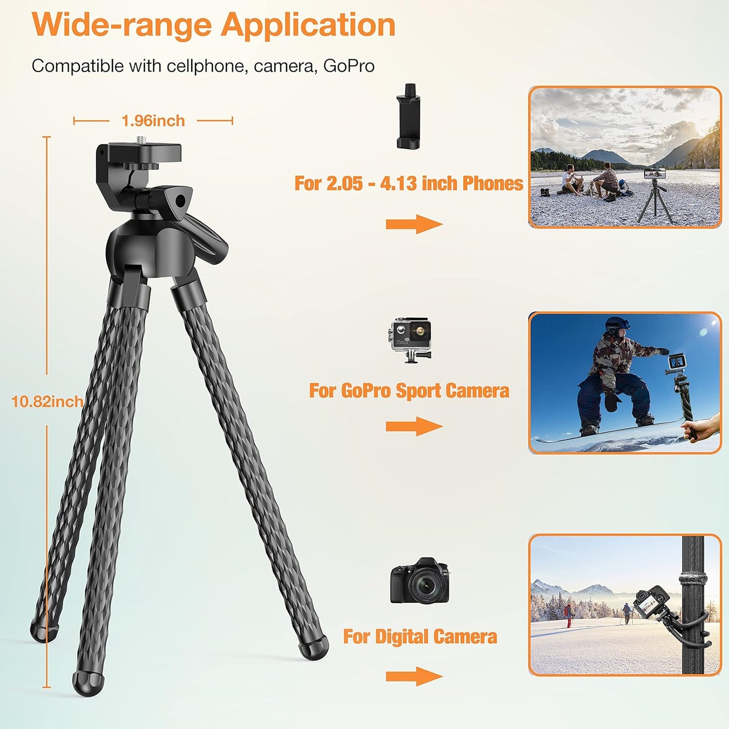 Flexible Phone Tripod Stand with Wireless Remote Portable Adjustable Camera Tripod for SmartPhone/Sports Camera