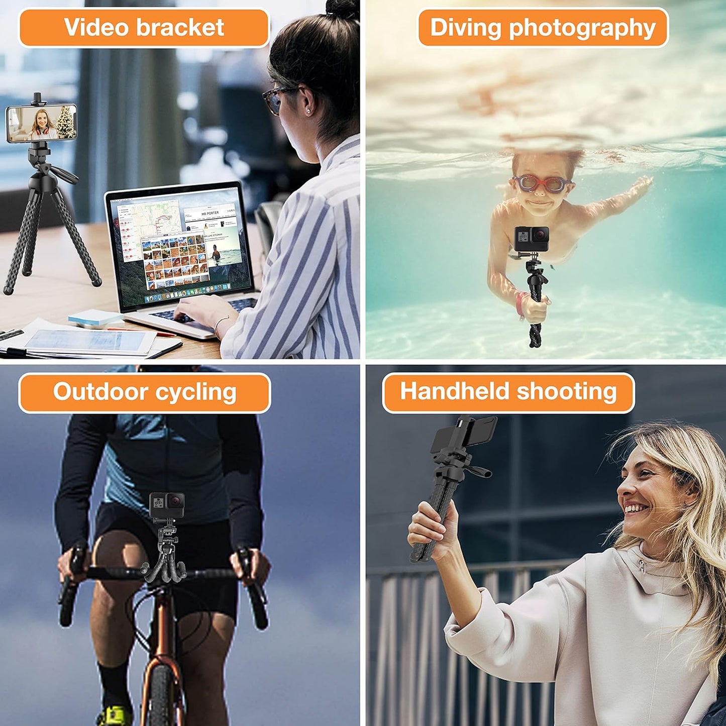 Flexible Phone Tripod Stand with Wireless Remote Portable Adjustable Camera Tripod for SmartPhone/Sports Camera