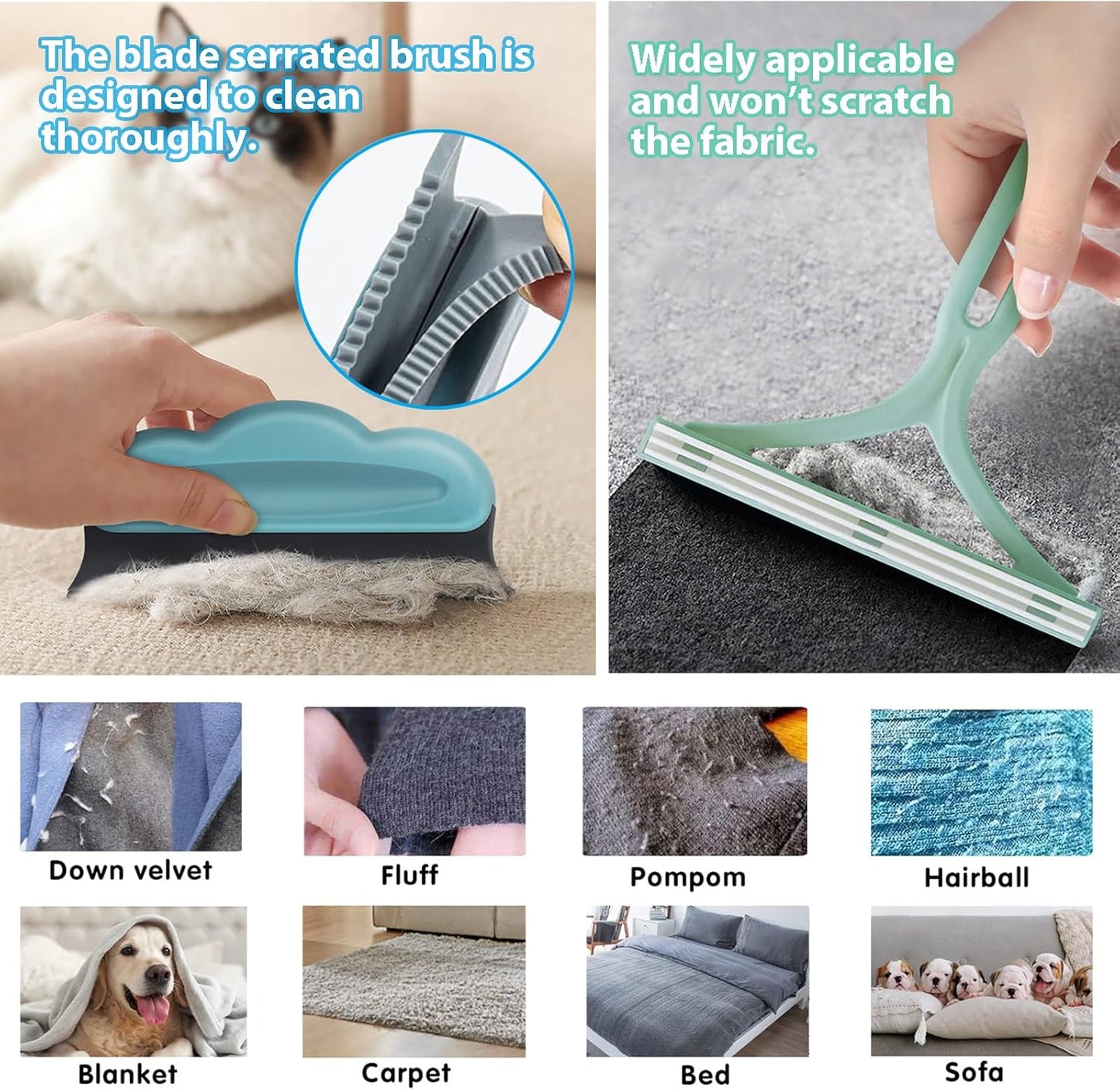 4pcs Dog Hair Remover for Couch, Efficient Pet Hair Remover for Furniture, Reusable Carpet Scraper, Carpet Hair Removal Tool, Cat Hair Remover Furniture, Carpet, Couch, Car