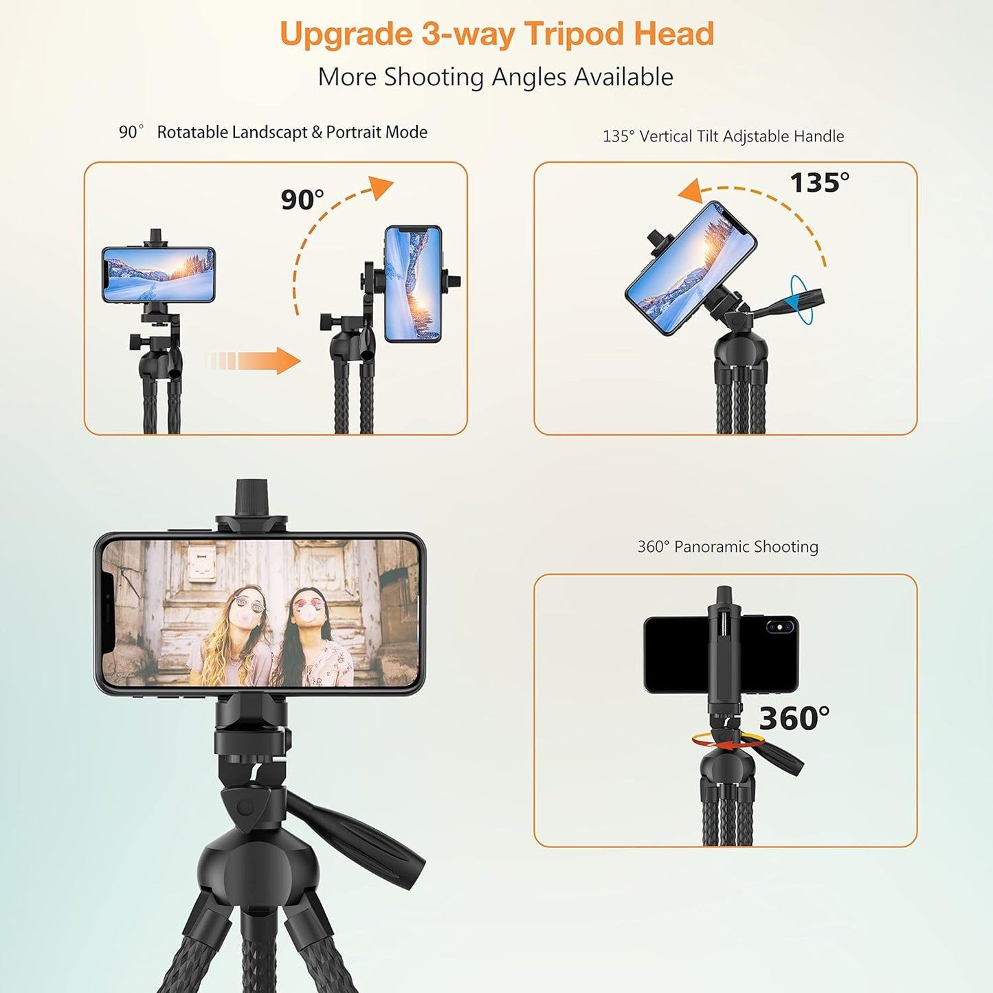 Flexible Phone Tripod Stand with Wireless Remote Portable Adjustable Camera Tripod for SmartPhone/Sports Camera