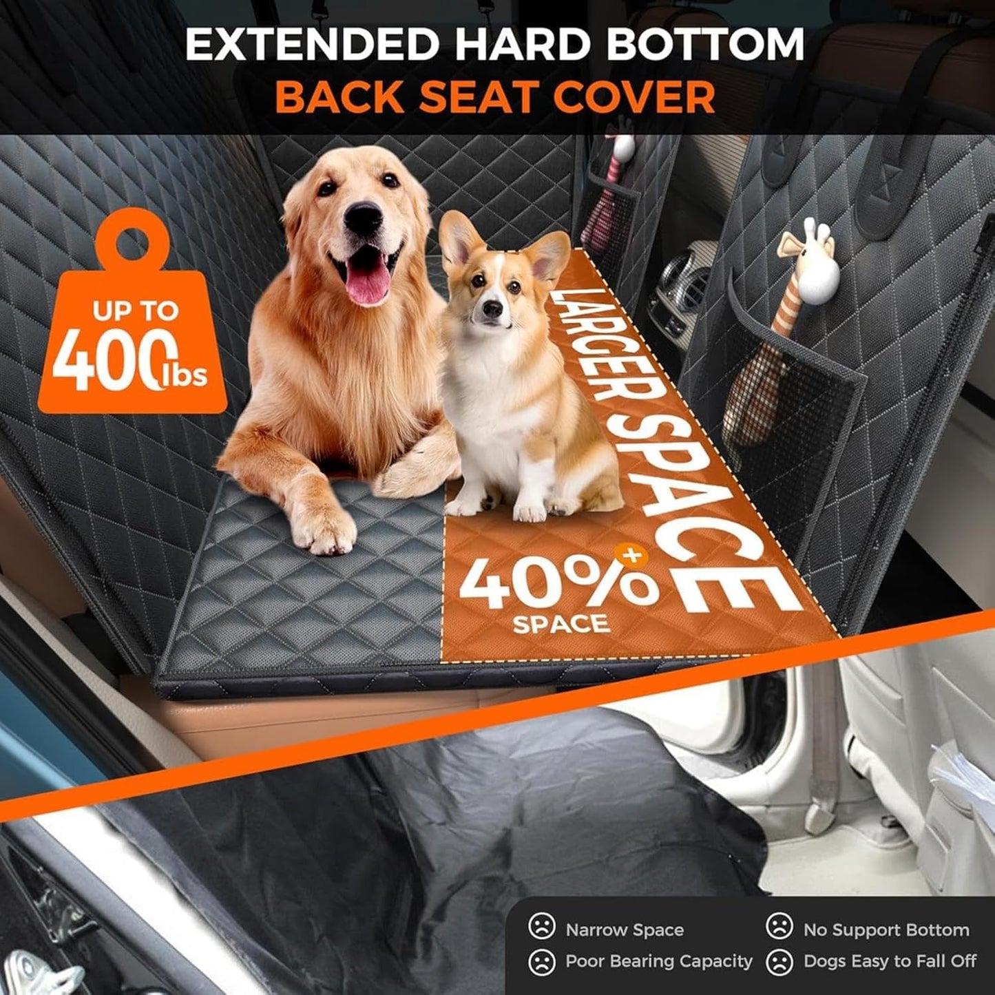 Hard Bottom Dog Back Seat Extender Pet Car Mat Cover for Dog Waterproof Back Seat Pet Cover Car Dog Hammock