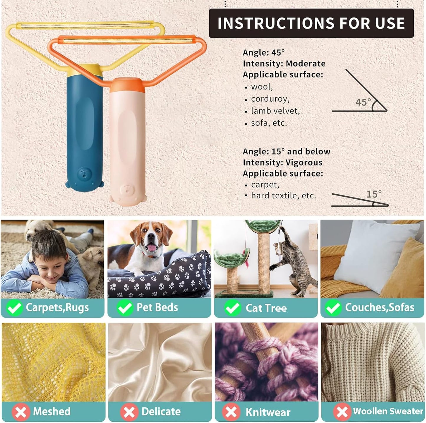 4pcs Dog Hair Remover for Couch, Efficient Pet Hair Remover for Furniture, Reusable Carpet Scraper, Carpet Hair Removal Tool, Cat Hair Remover Furniture, Carpet, Couch, Car