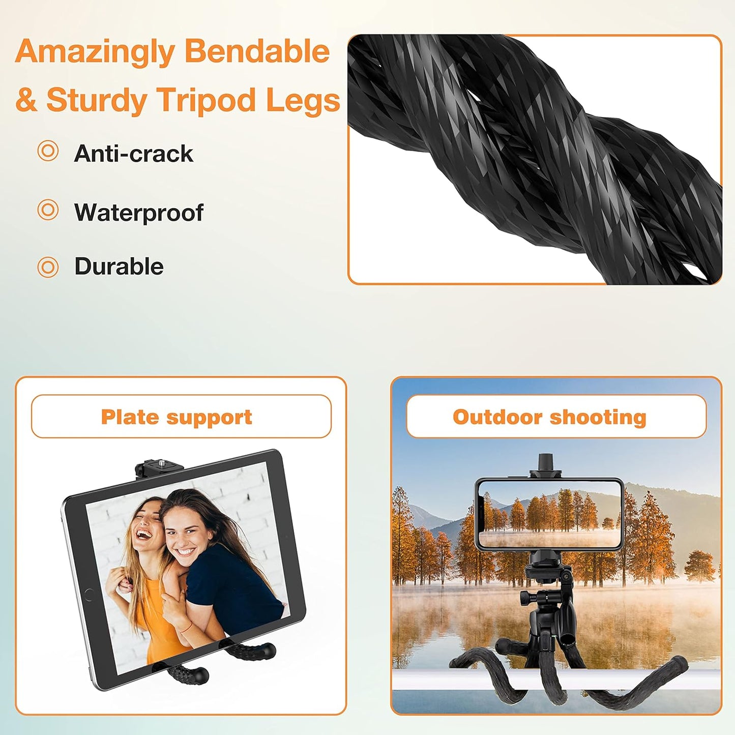 Flexible Phone Tripod Stand with Wireless Remote Portable Adjustable Camera Tripod for SmartPhone/Sports Camera