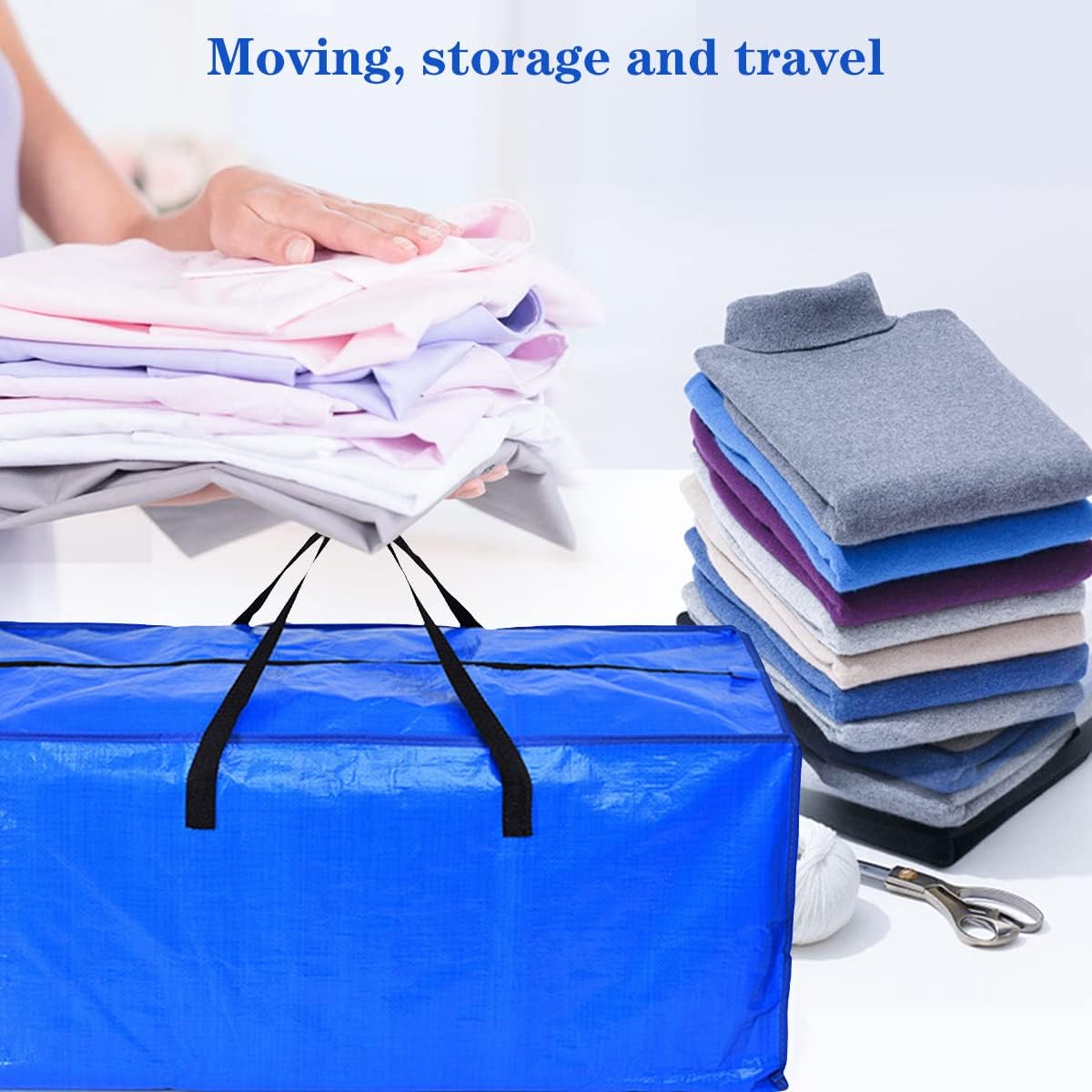 Extra Large Storage Bags, Large Moving Bags Heavy Duty, Storage Totes Zippered Moving Boxes Supplies for College, Foldable Duffle Bag for Travel