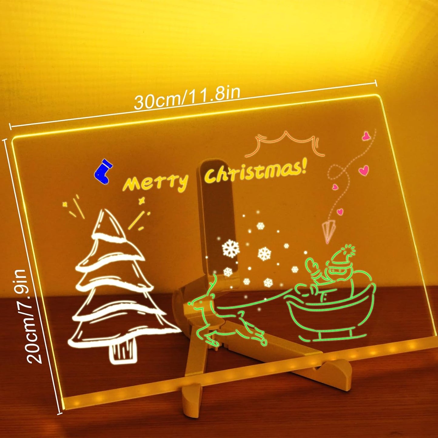 Acrylic Dry Erase Board with Light, Led Note Board with Colors Pen and Adjustable Stand, Use for Room/Store/Office/Festival/Gift