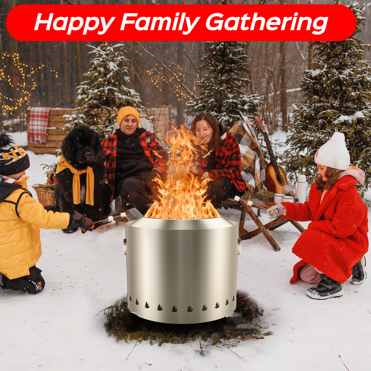 19.3 Inch Smokeless Fire Pit with Removable Ash Pan - Portable Outdoor Fire Pit - Stainless Steel Wood Burning Fireplace, Ideal for 4-6 People