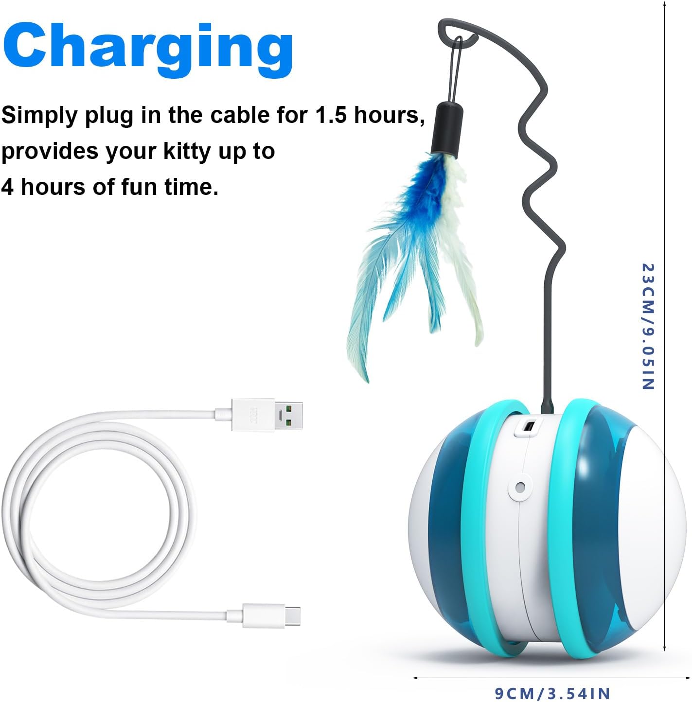 Smart Interactive Cat Toy with App Control, 3 Modes, Laser and Feather, USB Rechargeable, Fun and Interactive cat Toys
