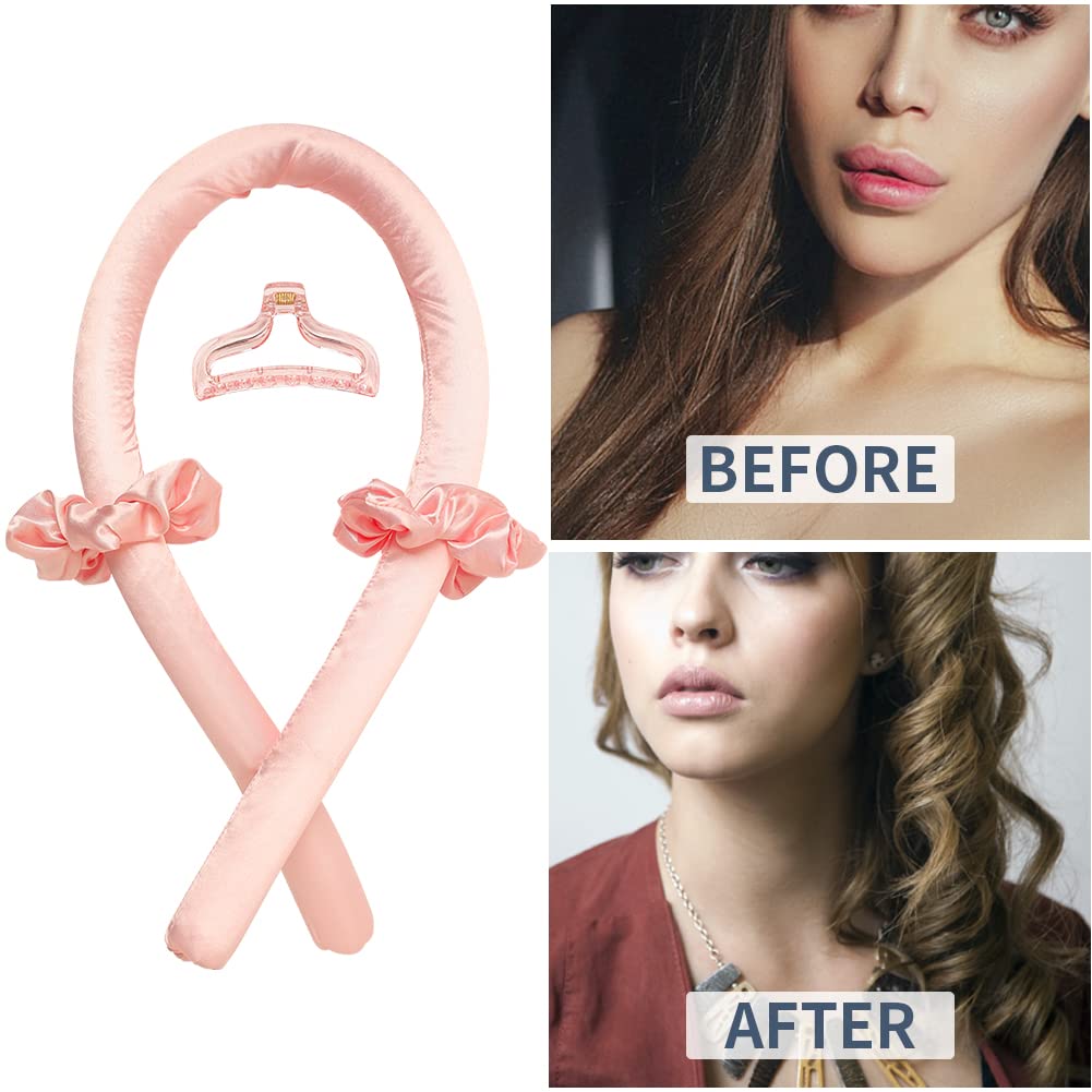 Heatless Curling Rod Headband No Heat Silk Ribbon Curling Rod Hair Roller Curls with Hair Claw Clip DIY Hair Rollers Styling Tool
