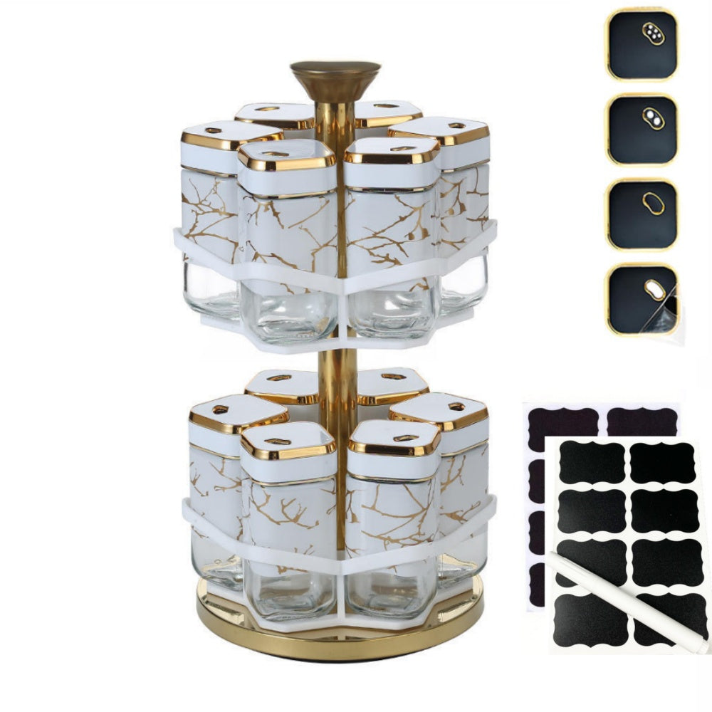 2 Layer Household Kitchen Spice Seasoning Rack Metal Rotating Storage Holder Convenient Seasoning 12 Glass Jars Organizer