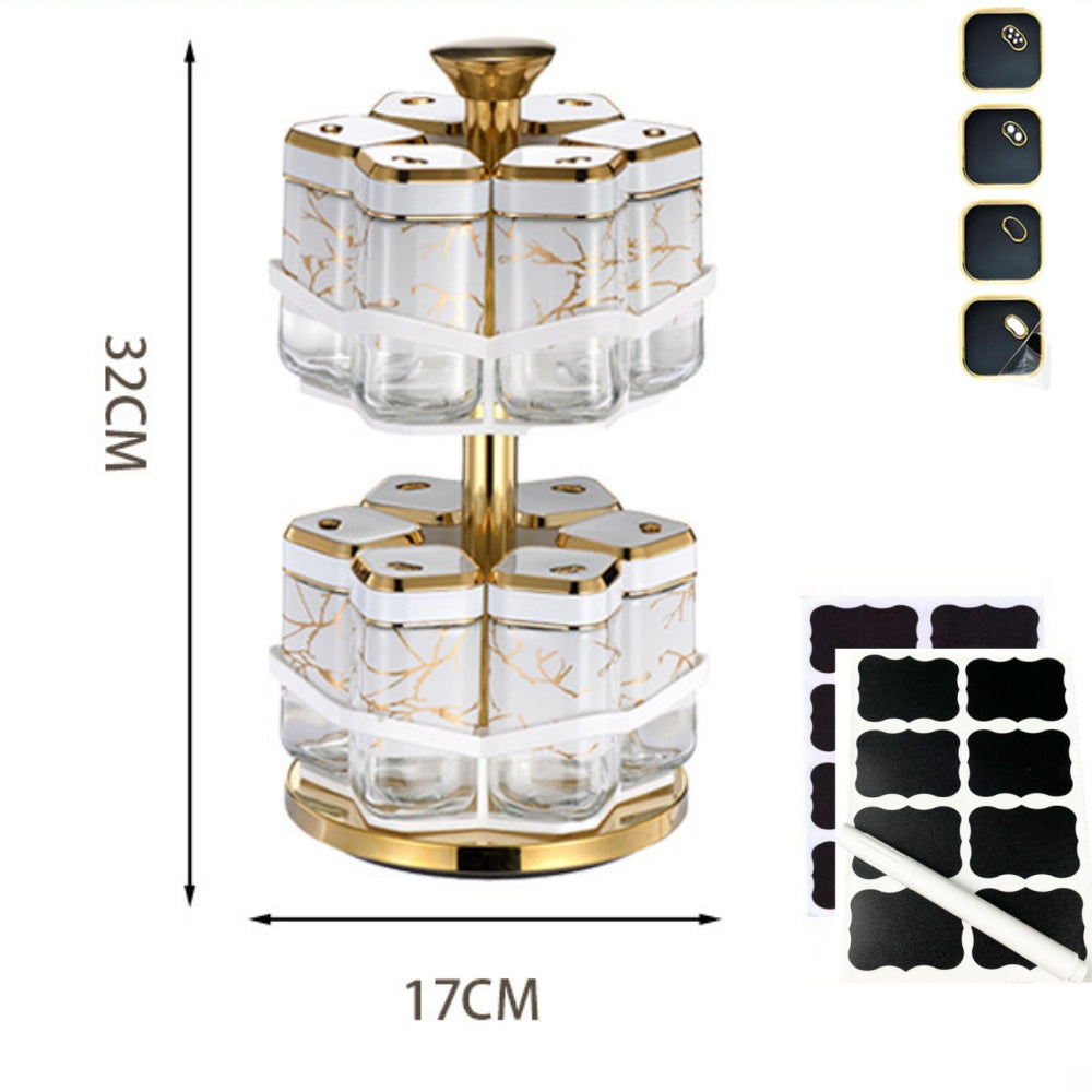 2 Layer Household Kitchen Spice Seasoning Rack Metal Rotating Storage Holder Convenient Seasoning 12 Glass Jars Organizer