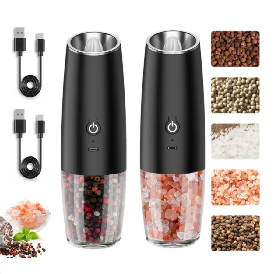 Gravity Electric Salt and Pepper Grinder Set Automatic Salt and Pepper Grinder Set, Adjustable Coarseness, Large Capacity, for Home Kitchen BBQ